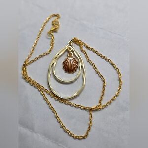 Gold-Tone Double Teardrop Necklace with Shell Pendant